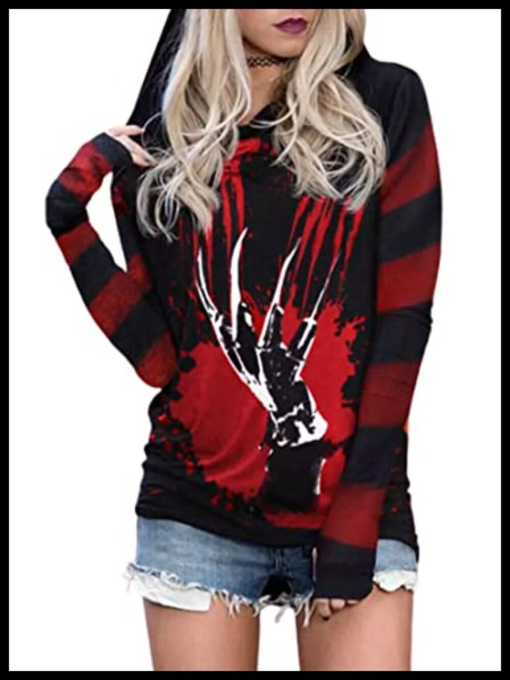 Skull Silhouette Hoodie Women Long Sleeve Pullover Sweatshirt